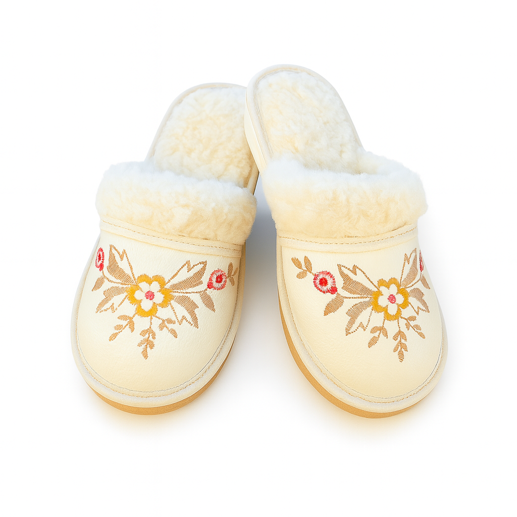 Chaussons en laine avec talon