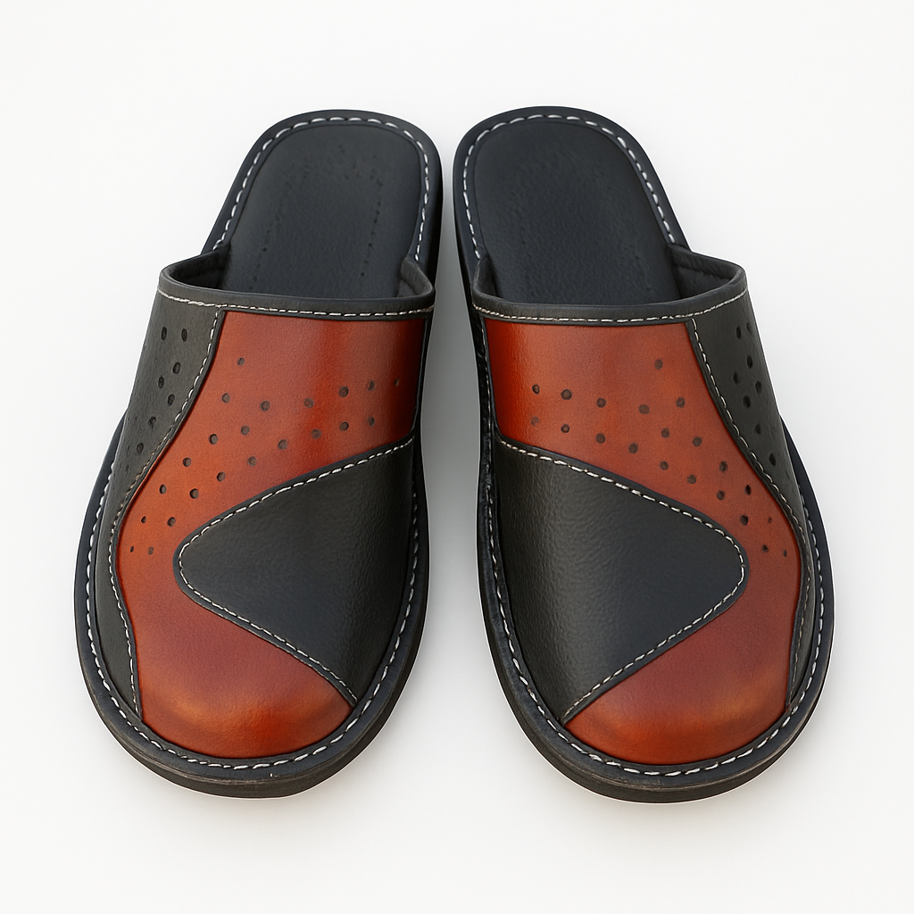 Pantoufles cuir marron noir