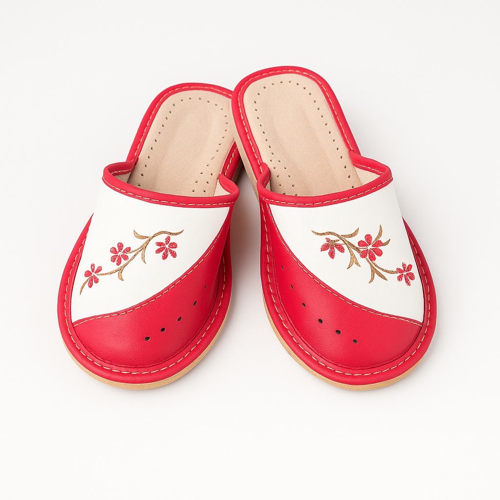 Pantoufles cuir rouge
