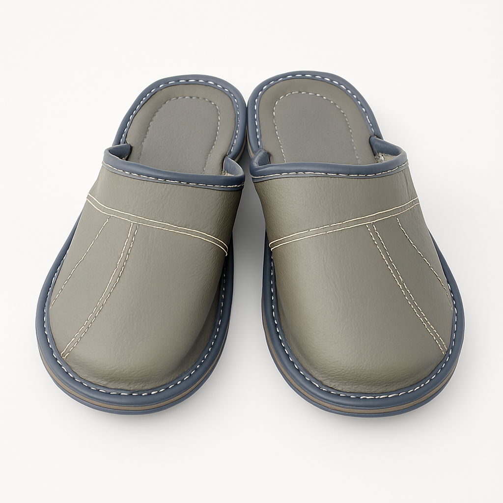 Pantoufles cuir gris