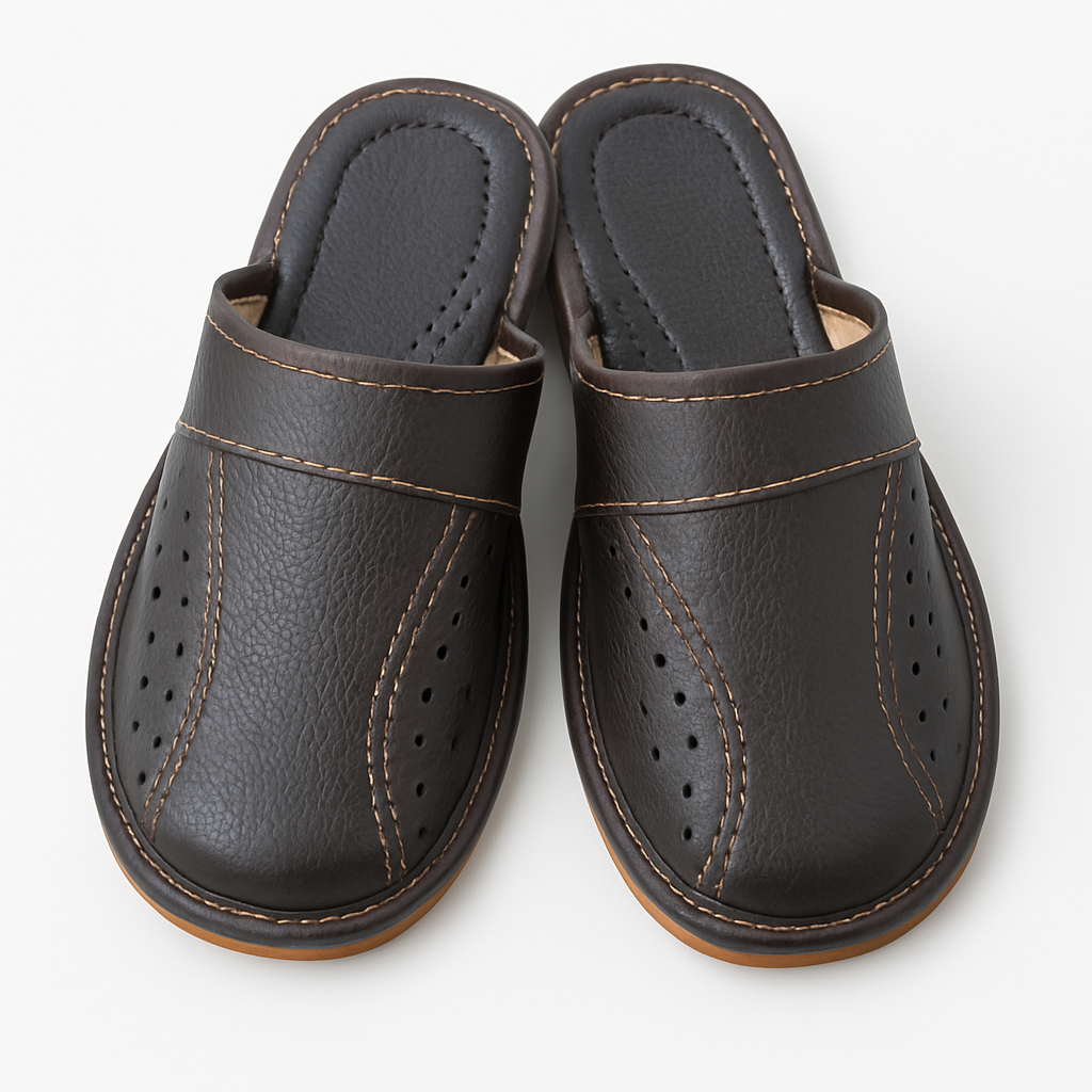 Pantoufles cuir marron foncé