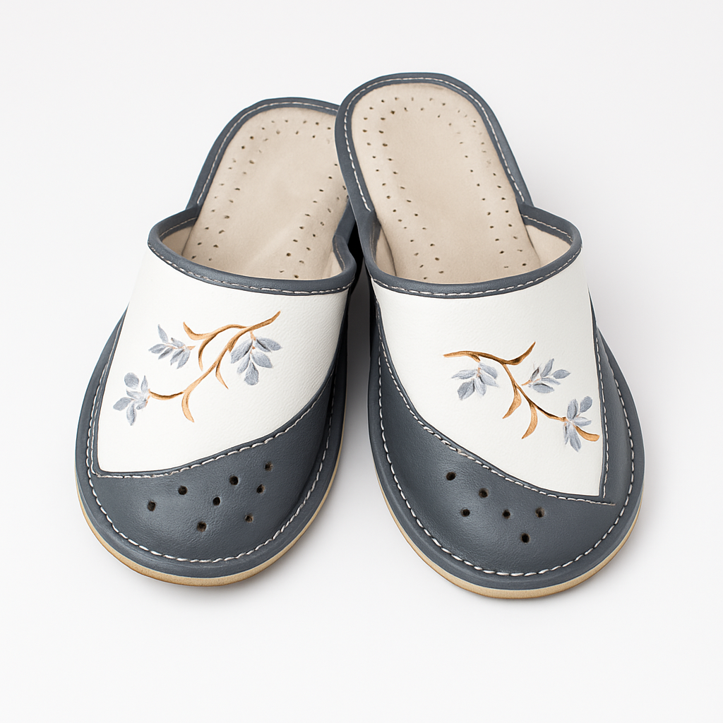 Pantoufles cuir grises femme