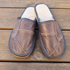 Pantoufles homme en cuir marron souple