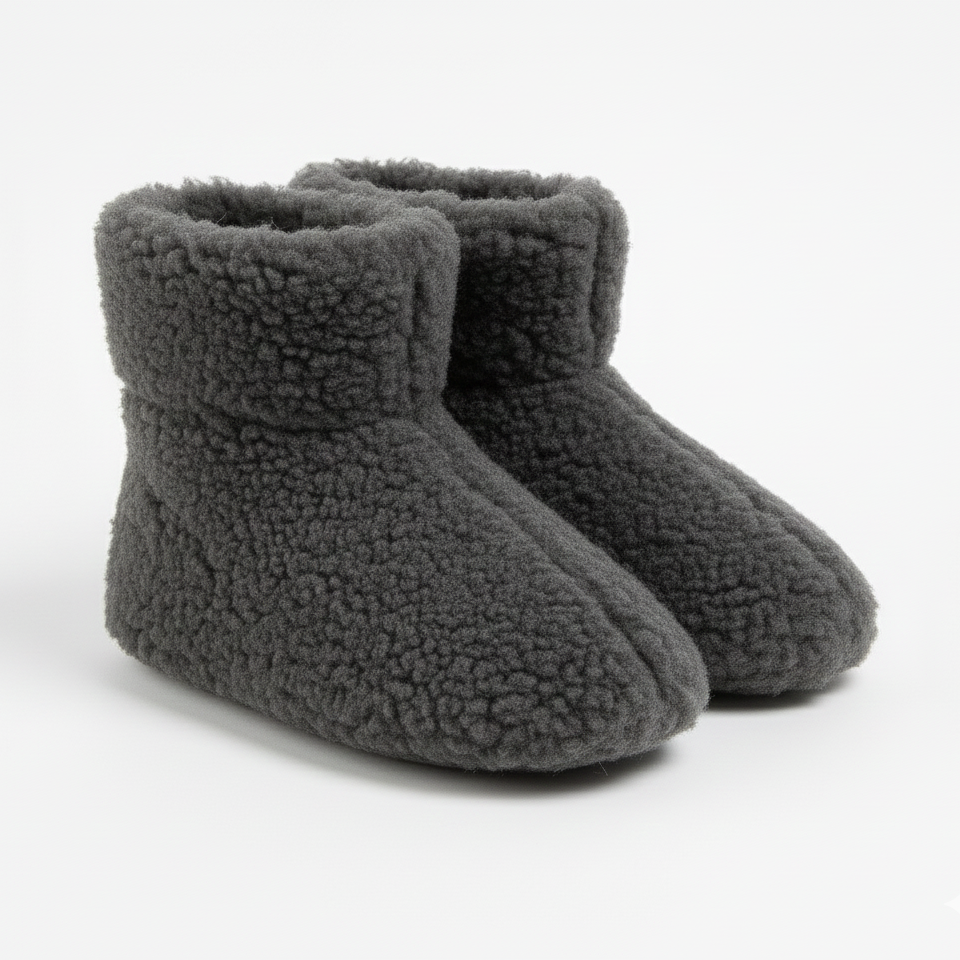 Bottillons en laine de mouton gris Labelpantoufle, chaussons montants chauds