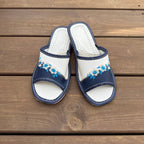 Mules femme cuir bleu bout ouvert