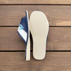 Mules femme cuir bleu bout ouvert