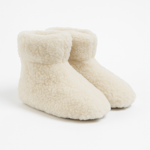 Bottillons en laine de mouton blanc Labelpantoufle, chaussons montants moelleux