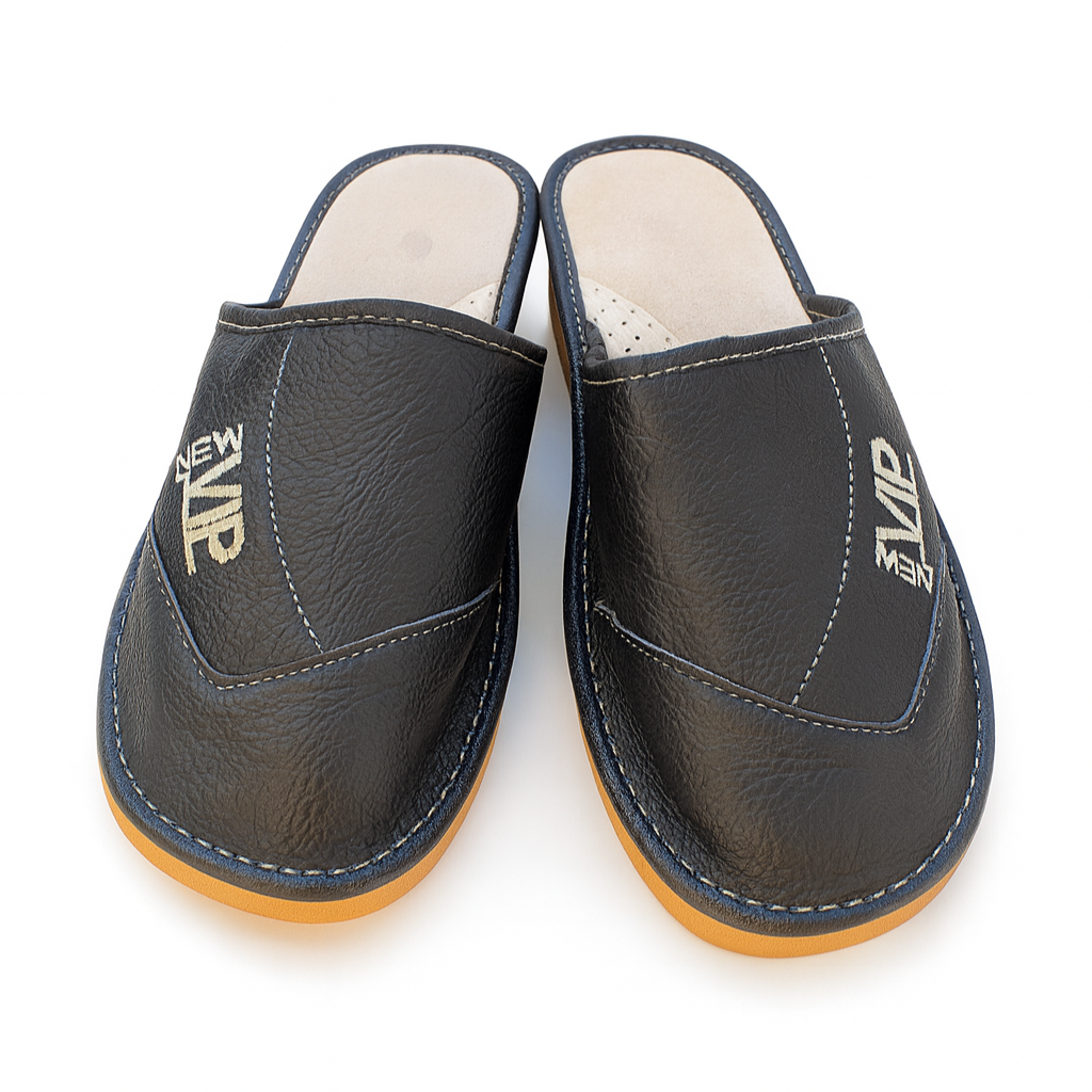 Pantoufles en cuir noir homme Labelpantoufle