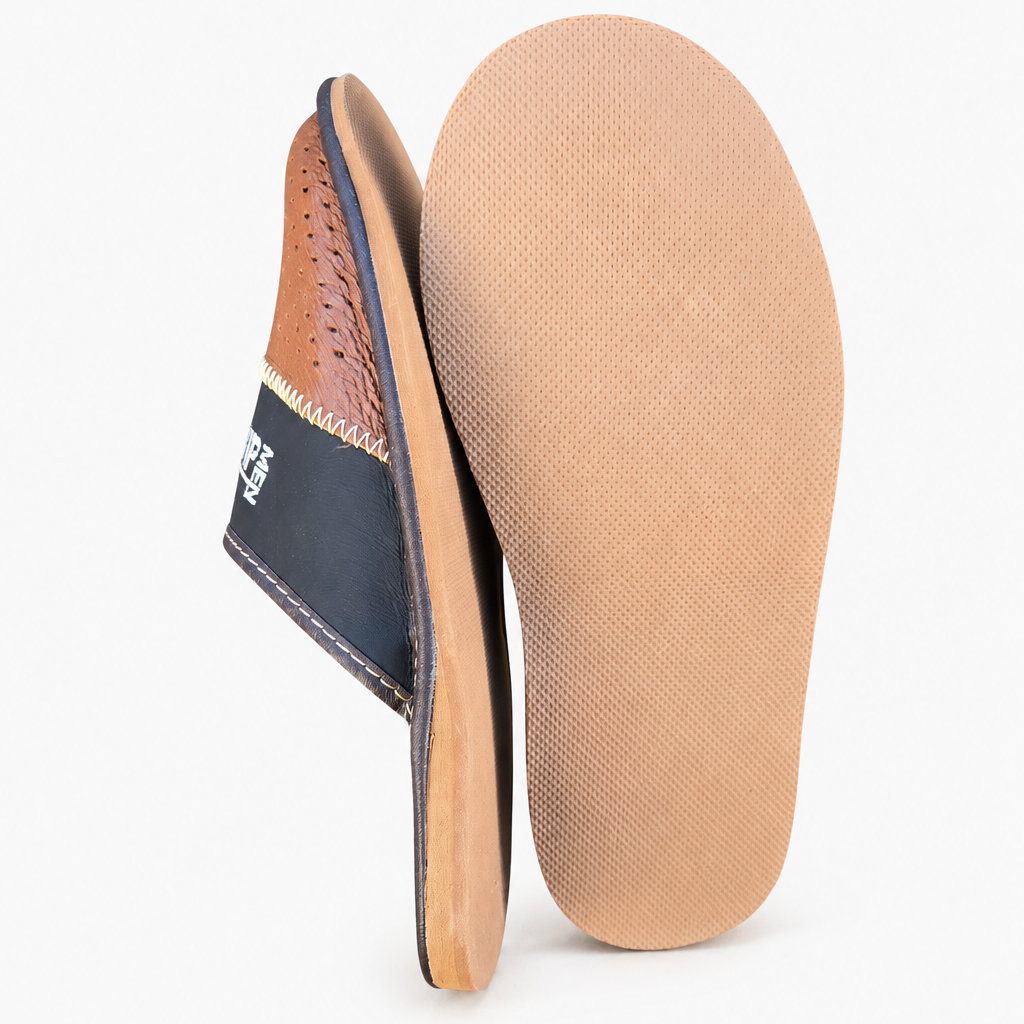 Semelle extérieure des pantoufles homme en cuir marron
