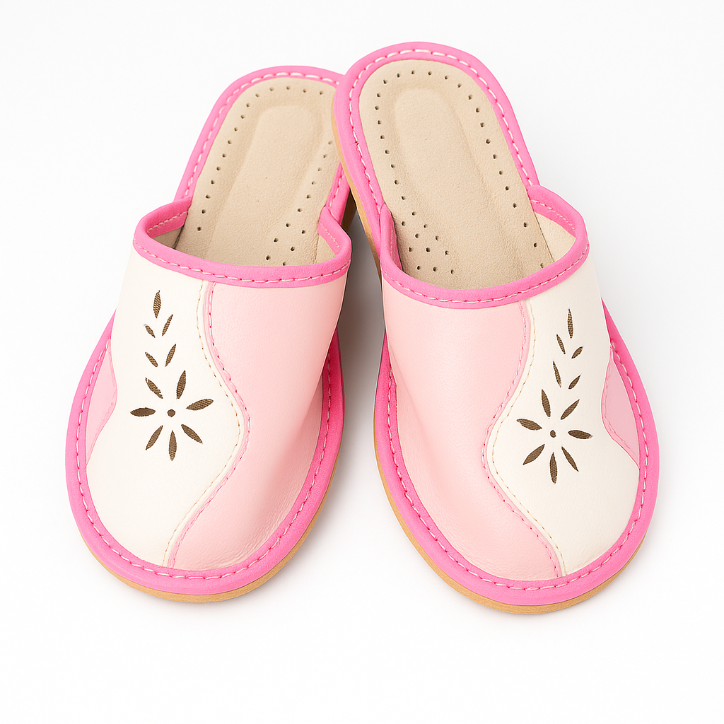 Pantoufles en cuir rose femme Labelpantoufle
