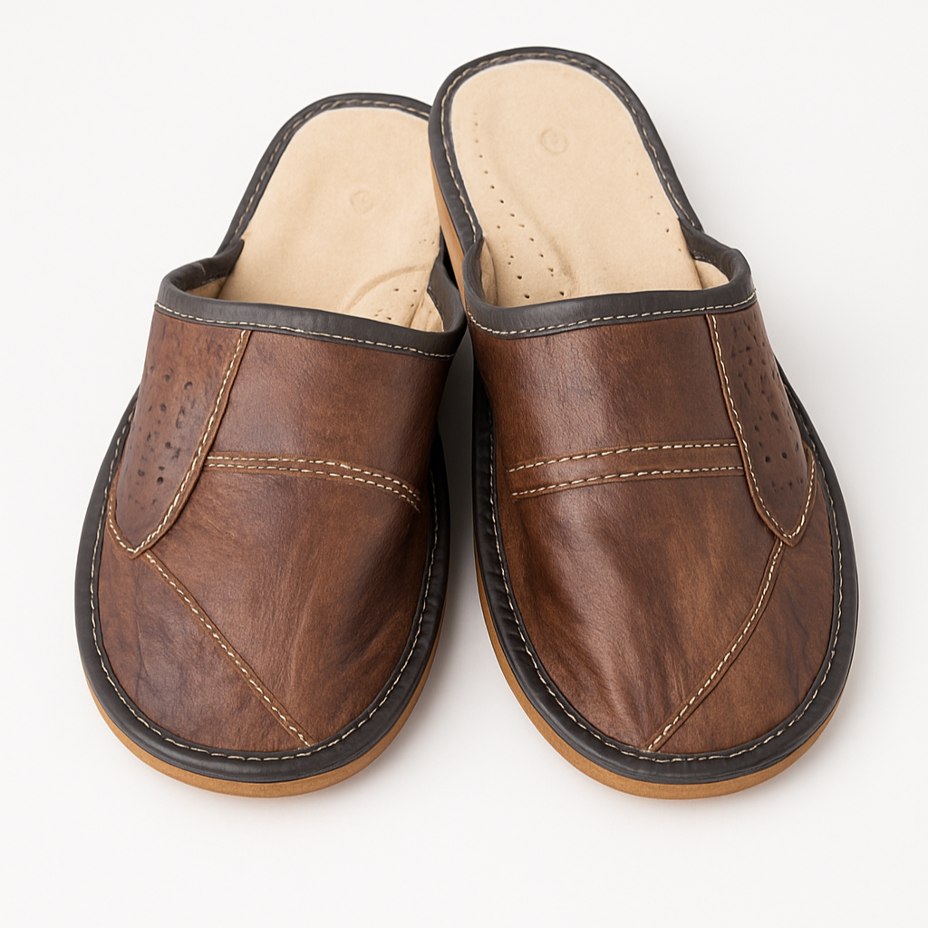 Pantoufles en cuir souple marron homme Labelpantoufle