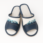 Pantoufles en cuir bleu bout ouvert femme Labelpantoufle, mules