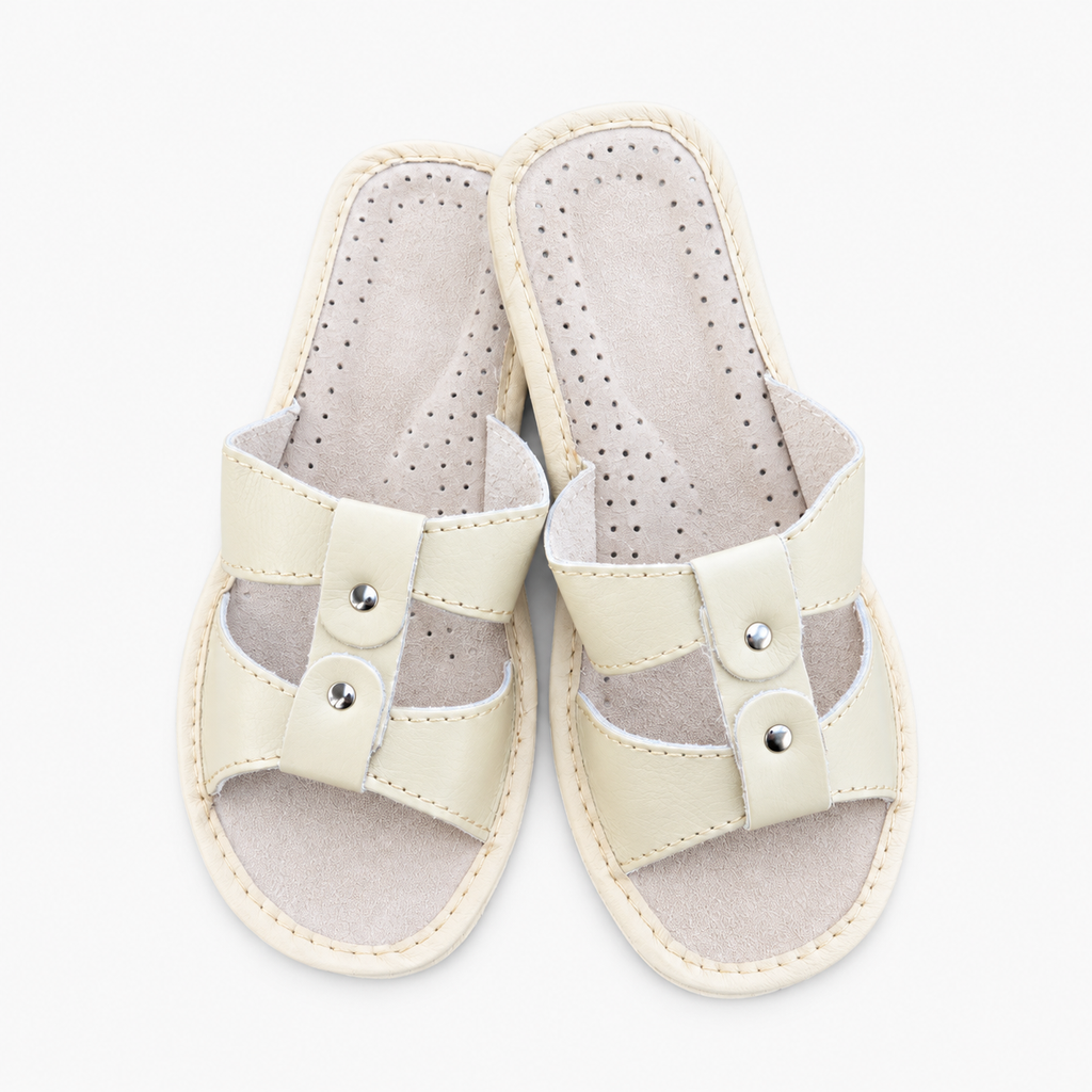 Mules femme cuir beige bout ouvert