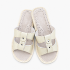 Mules femme cuir beige bout ouvert