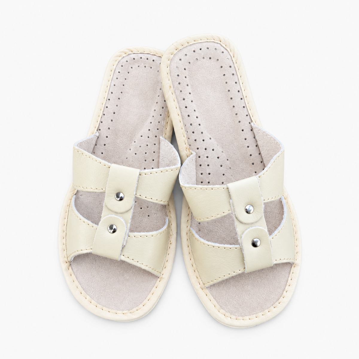 Mules femme cuir beige bout ouvert