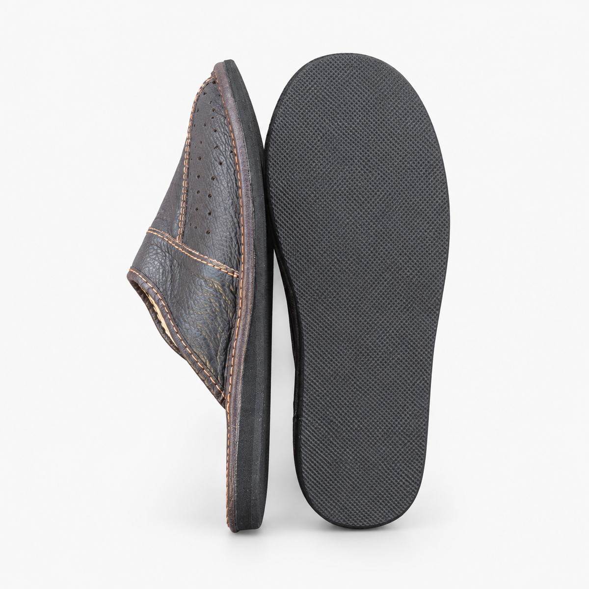 Pantoufles homme cuir marron foncé uni