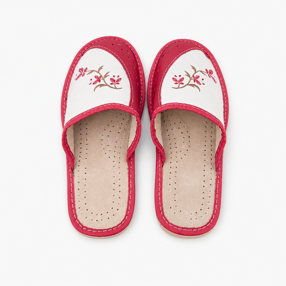 Pantoufles femme en cuir rouge