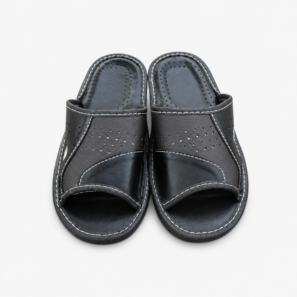 Mules homme cuir marron et noir bout ouvert