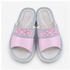 Mules femme cuir rose et gris bout ouvert