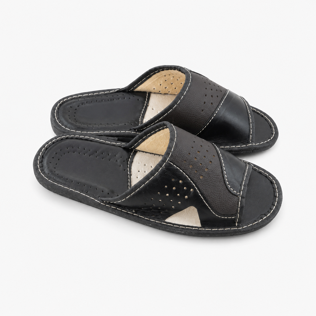 Mules homme cuir marron et noir bout ouvert