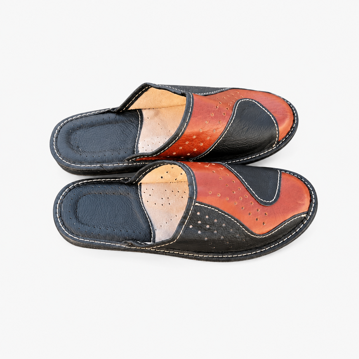 Pantoufles homme cuir bicolore marron et noir