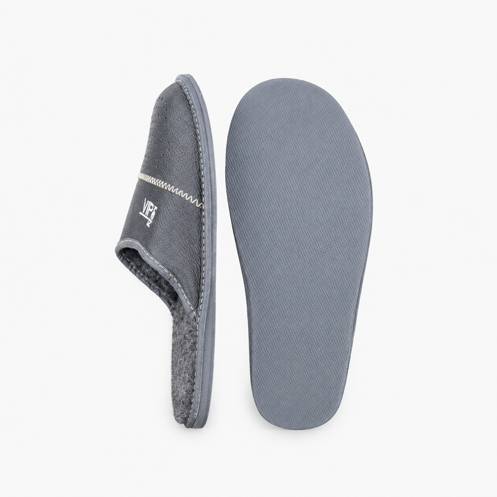 Chausson mouton homme, cuir et laine noir