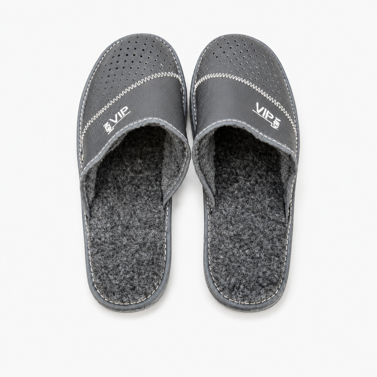 Chausson mouton homme, cuir et laine noir