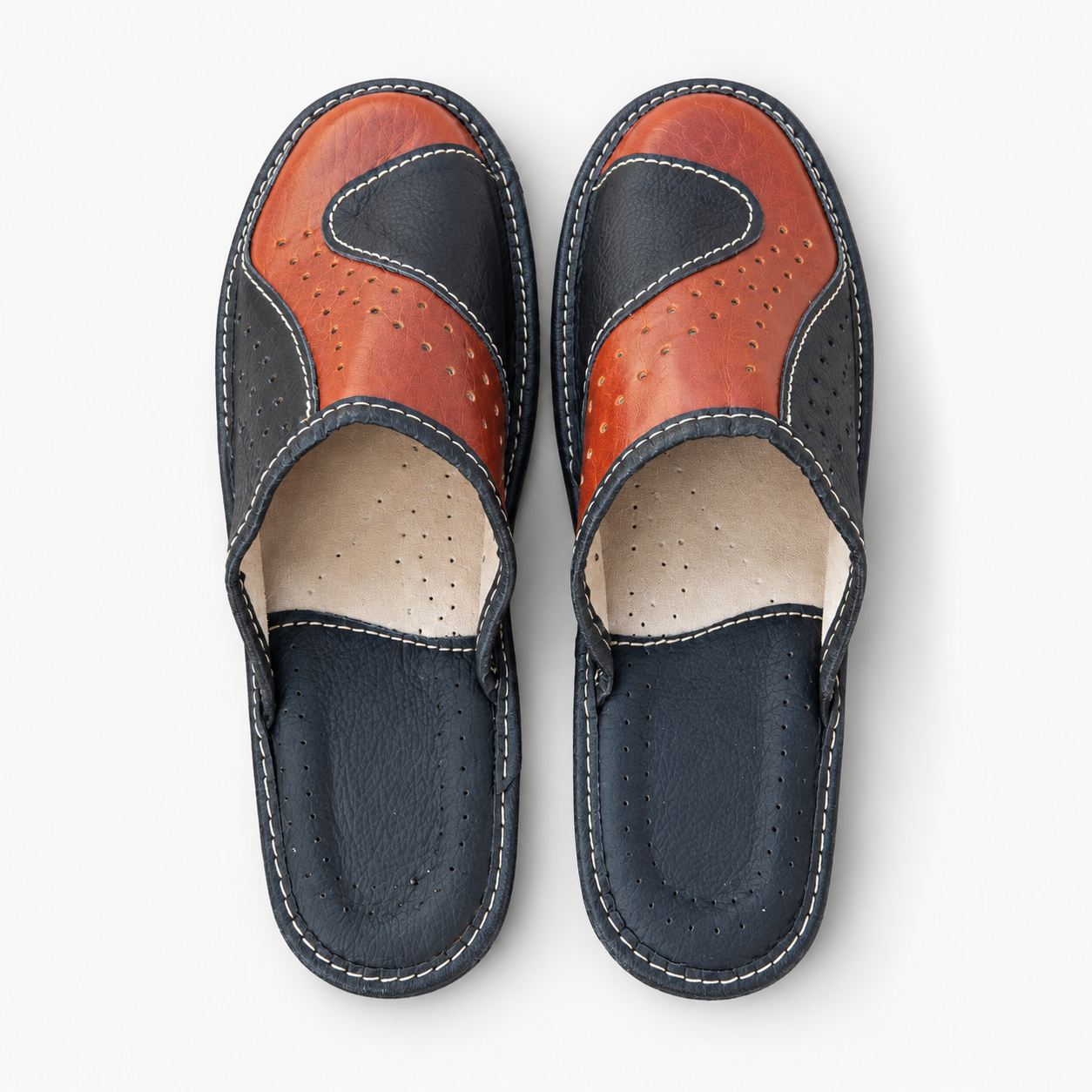 Pantoufles homme cuir bicolore marron et noir