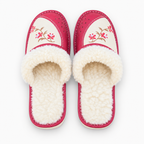 Chausson mouton femme, cuir et laine rouge