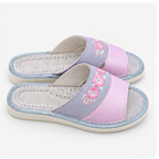 Mules femme cuir rose et gris bout ouvert