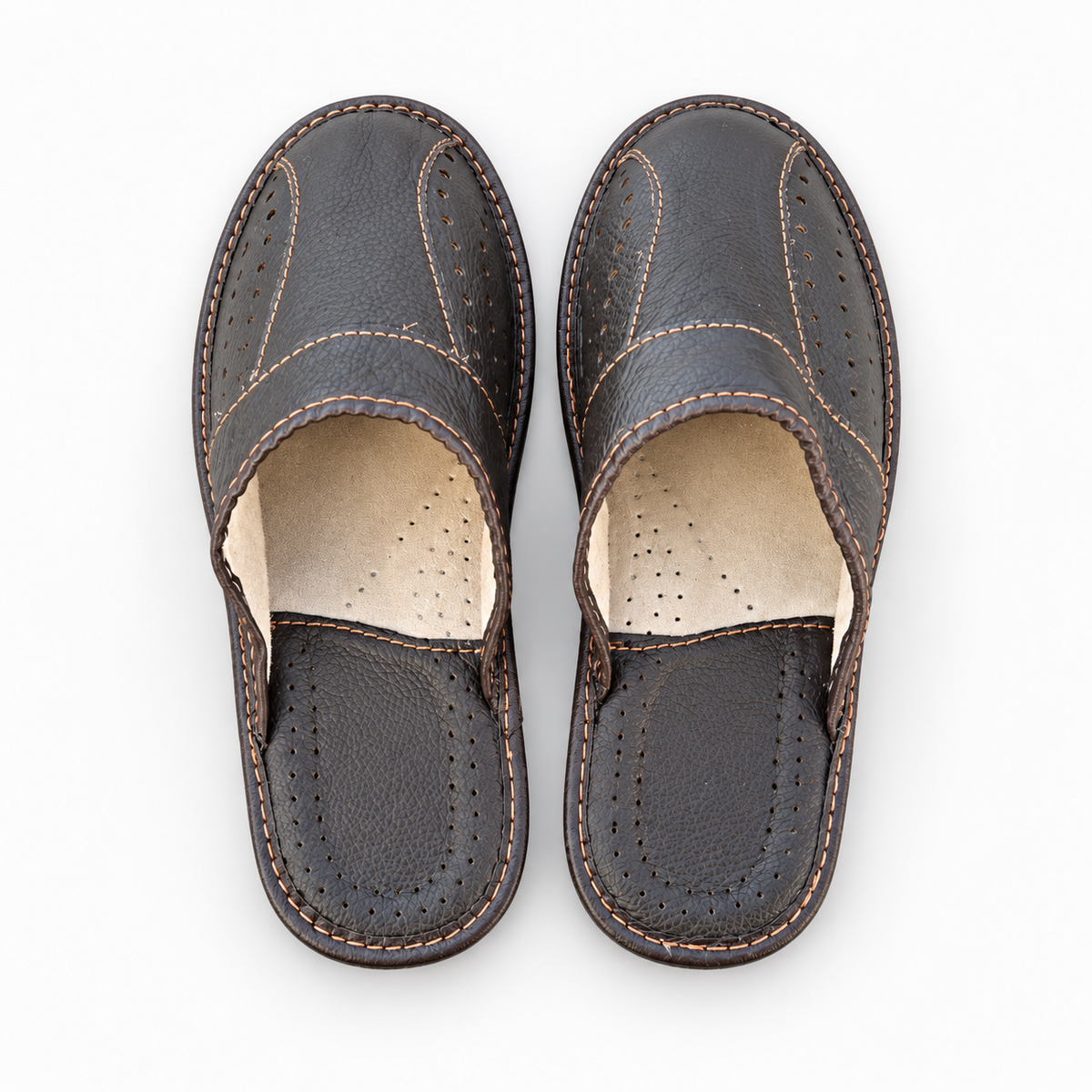 Pantoufles homme cuir marron foncé uni