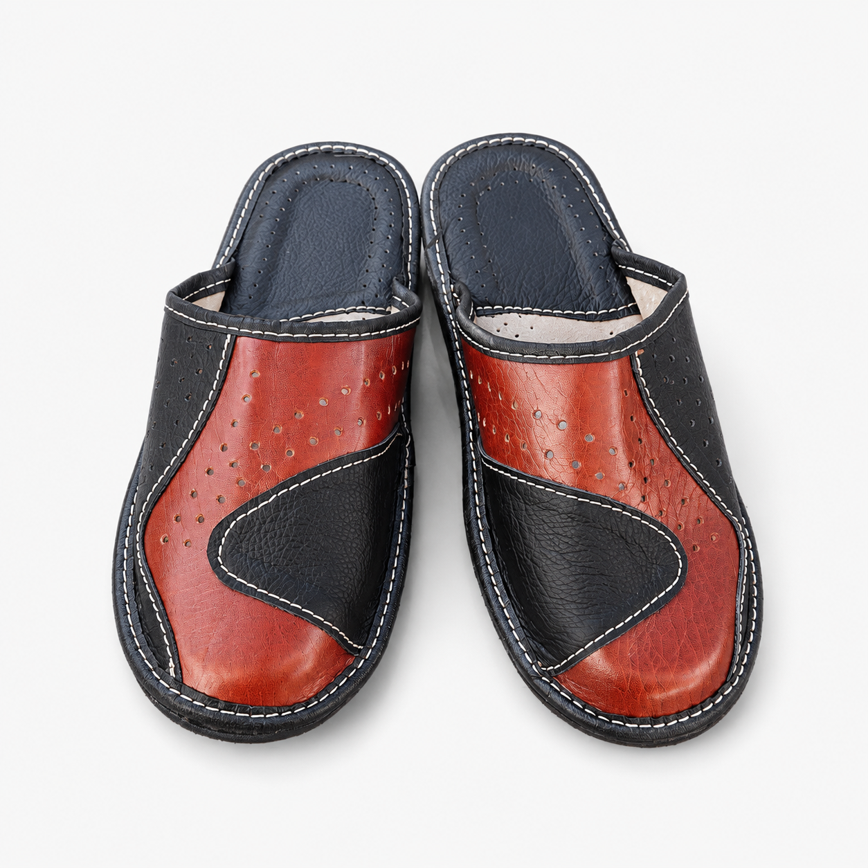 Pantoufles homme cuir bicolore marron et noir