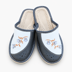 Pantoufles femme en cuir gris