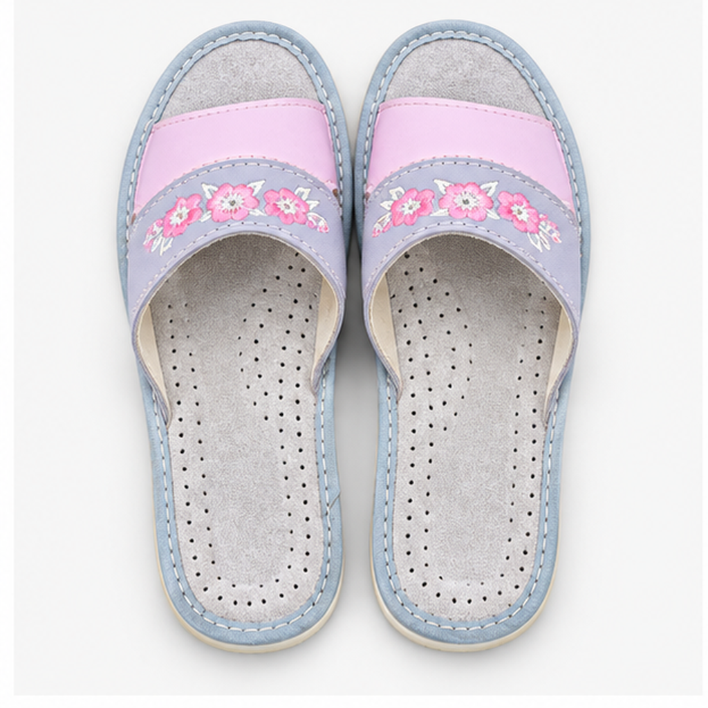 Mules femme cuir rose et gris bout ouvert