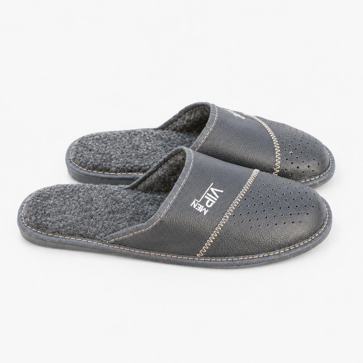Chausson mouton homme, cuir et laine noir