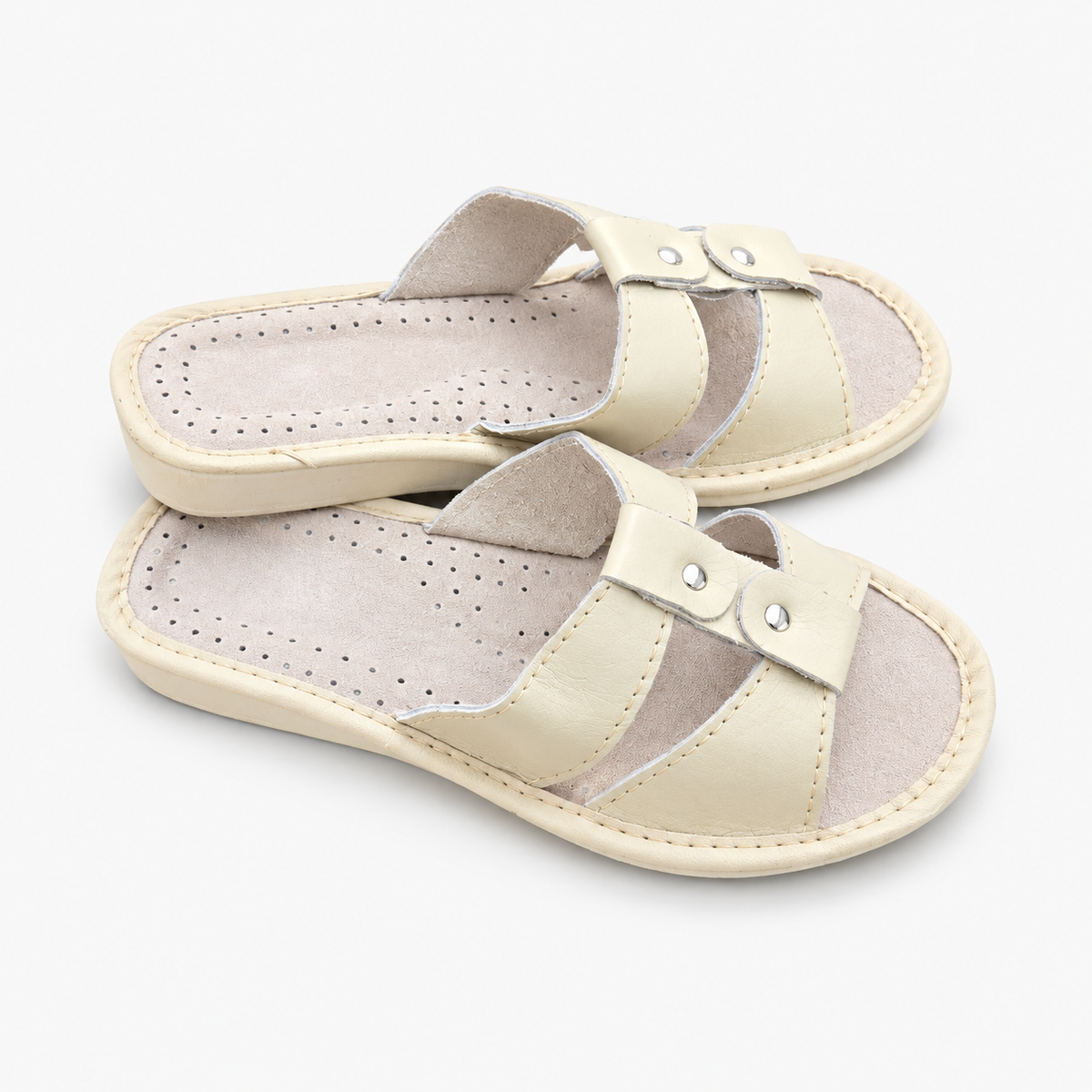 Mules femme cuir beige bout ouvert
