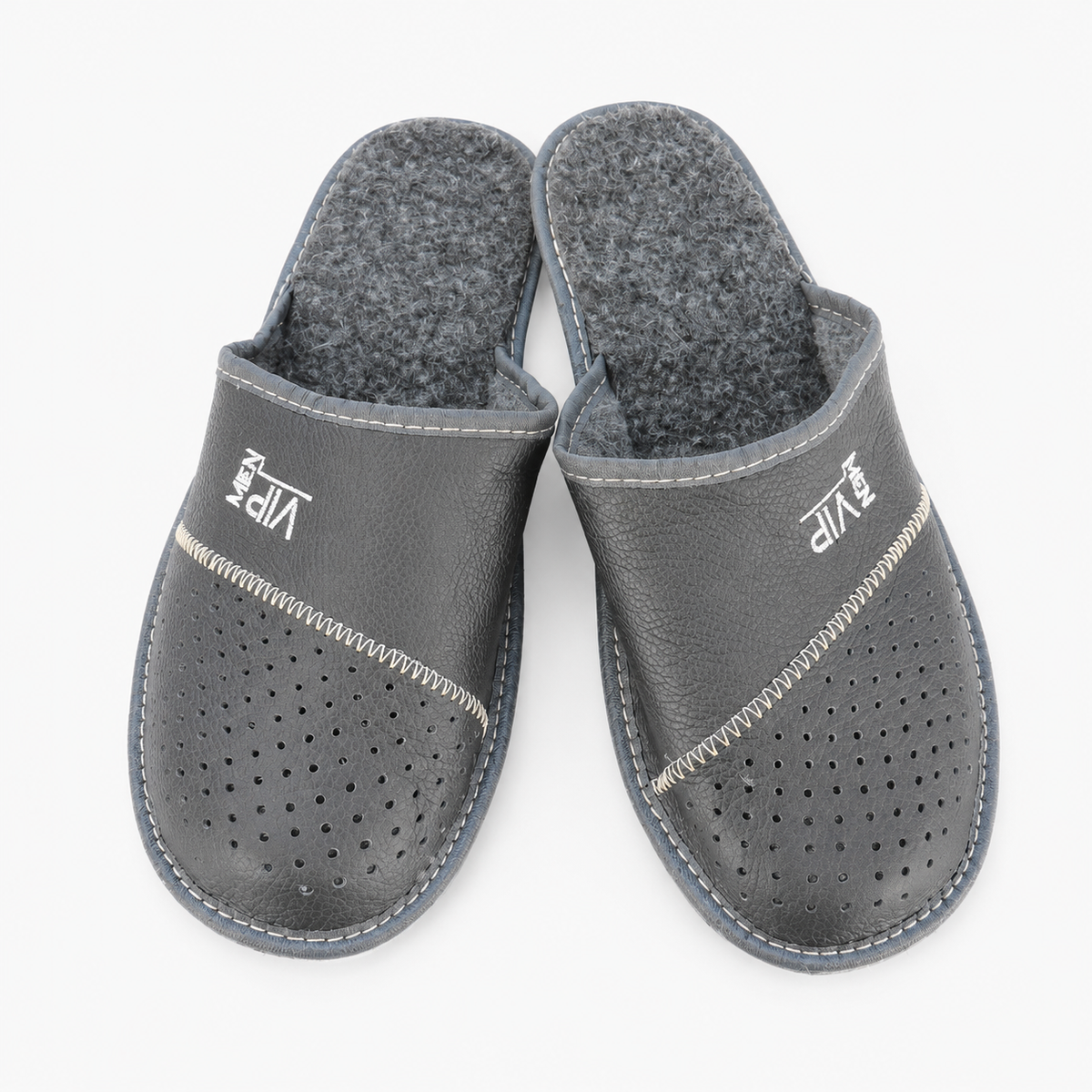 Chausson mouton homme, cuir et laine noir