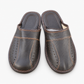 Pantoufles homme cuir marron foncé uni
