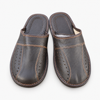 Pantoufles homme cuir marron foncé uni