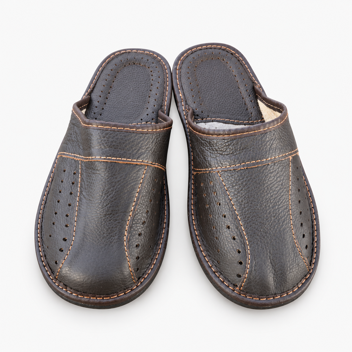 Pantoufles homme cuir marron foncé uni