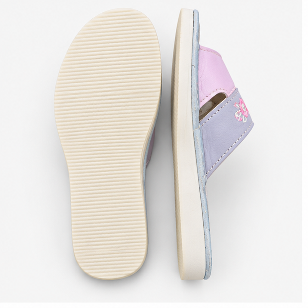 Mules femme cuir rose et gris bout ouvert