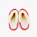 Chaussons fourrés mouton femme, daim rouge, talon liège 4 cm