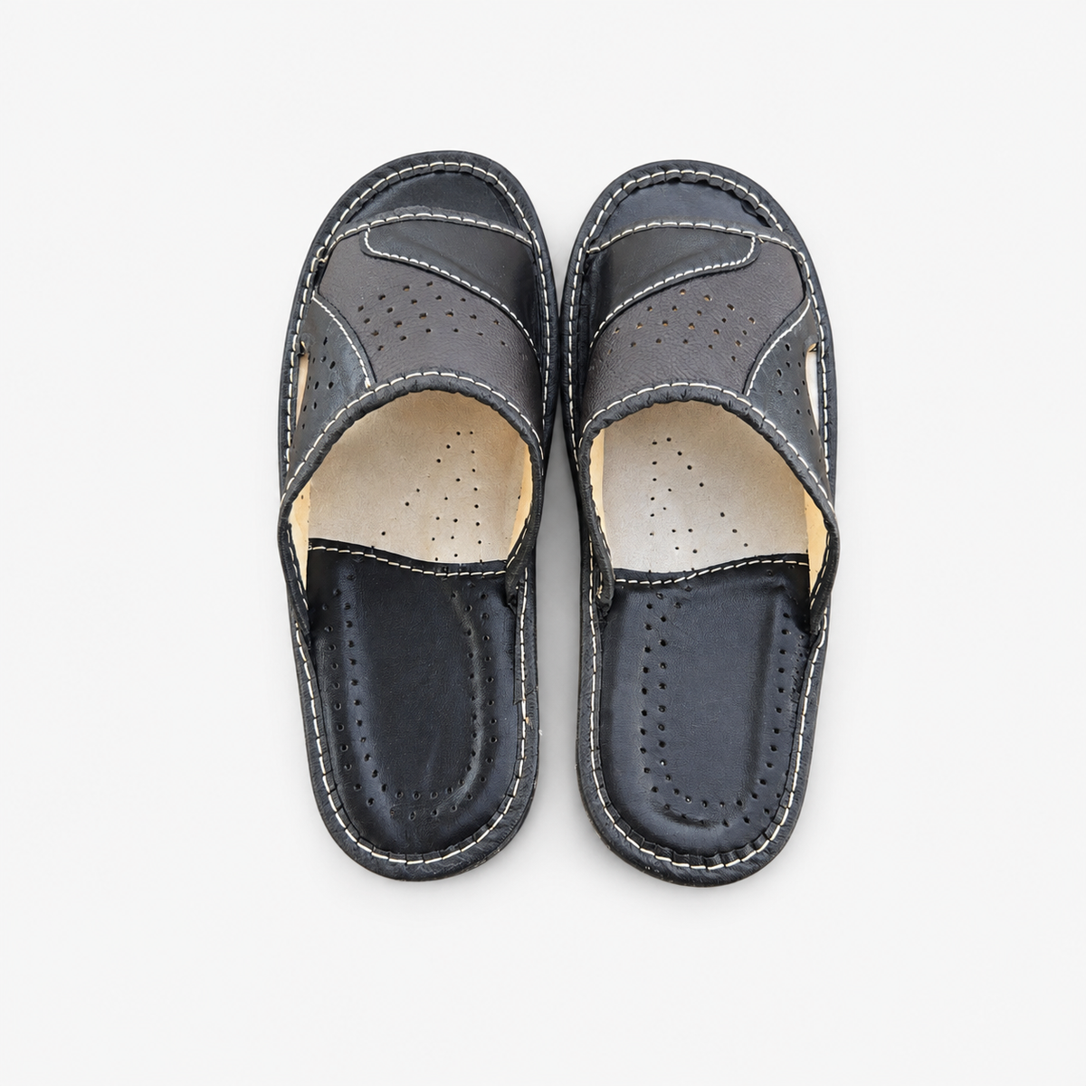 Mules homme cuir marron et noir bout ouvert