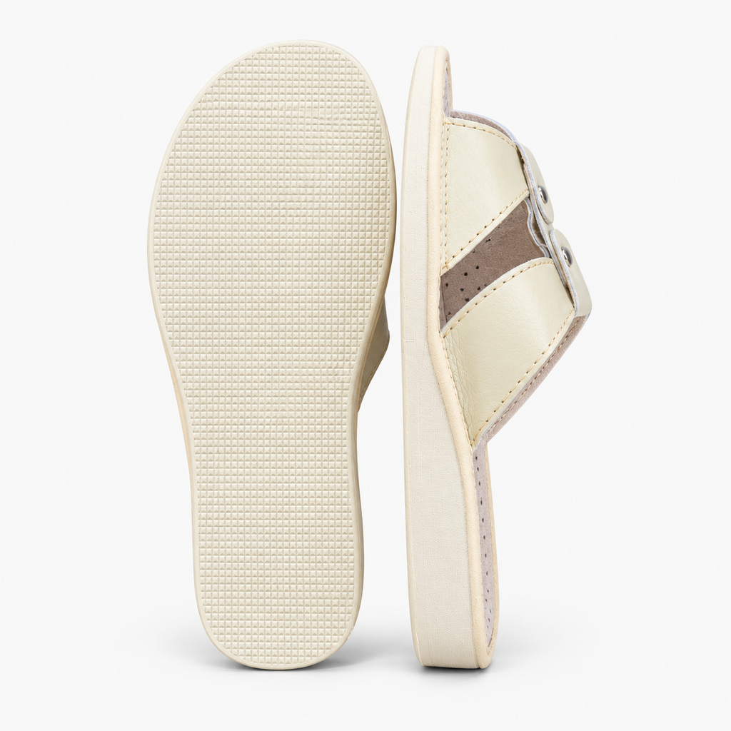 Mules femme cuir beige bout ouvert
