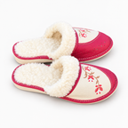 Chausson mouton femme, cuir et laine rouge