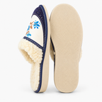 Chaussons en laine de mouton femme, cuir bleu