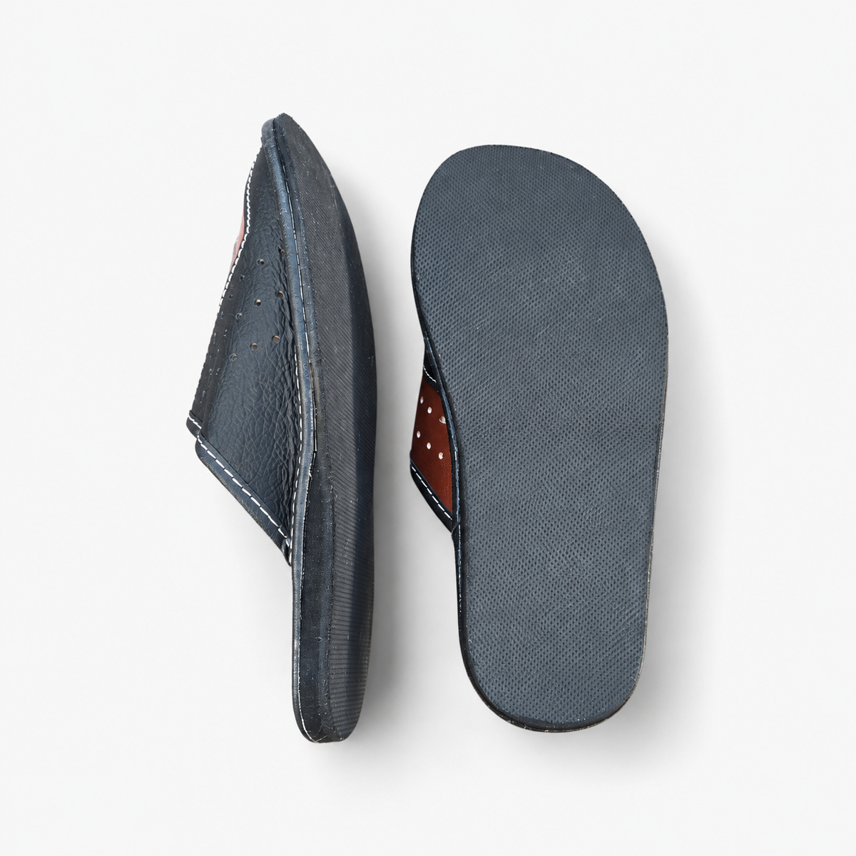 Pantoufles homme cuir bicolore marron et noir